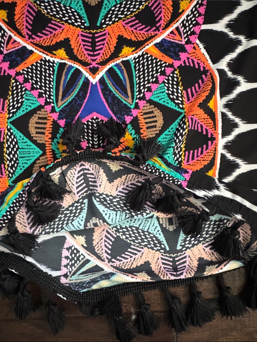 INC International Concepts Mini Dress Black Large Halter with Neon Tribal Motif - Picture 4 of 11